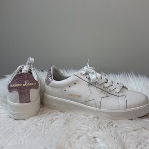 Golden Goose Women's Purestar sneakers with glittery pink heel tab Size 38 7.5